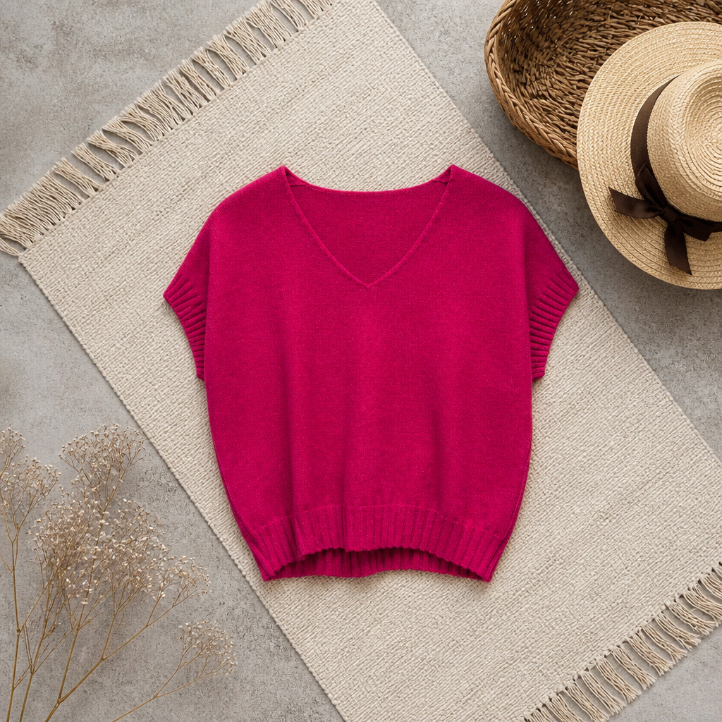 PULL LAURA sans manche FUSHIA