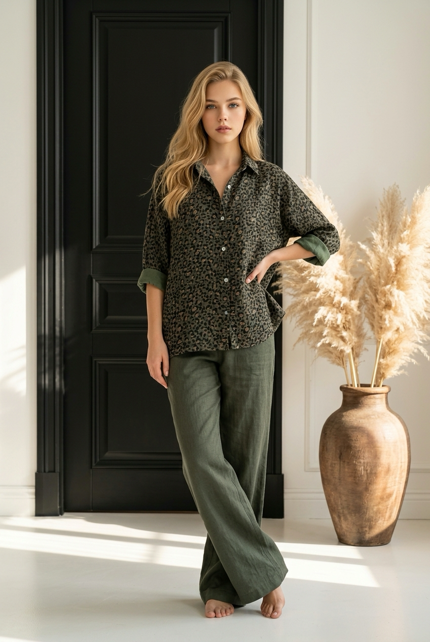 CHEMISE LEOPARD VERT