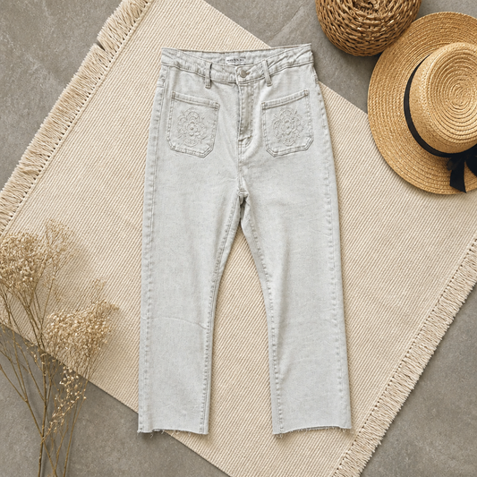 Jeans Coupe Droite Beige