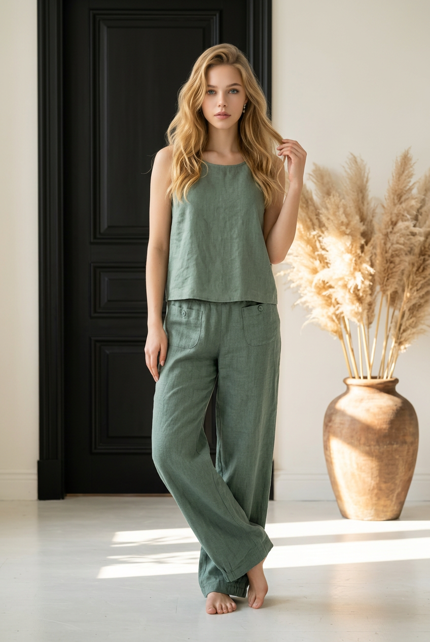 PANTALON LIN Kaki