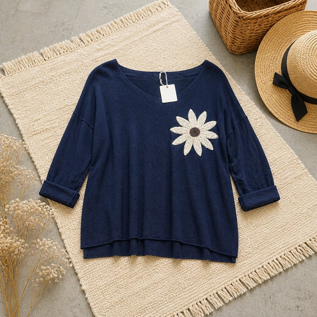 PULL MARGUERITE MANCHE LONGUER BLEU