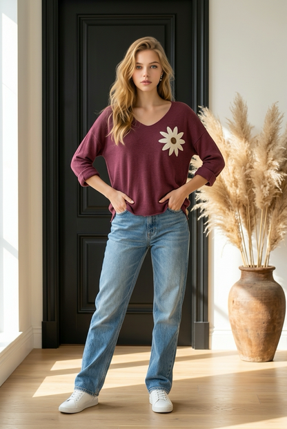 PULL MARGUERITE BORDEAU