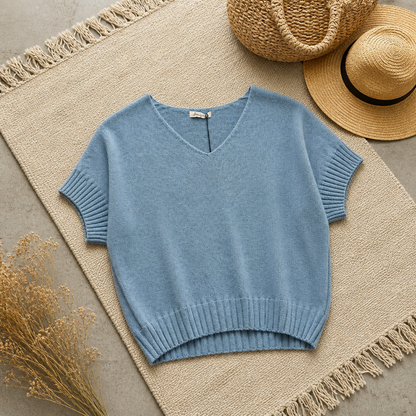 PULL LAURA sans manche BLEU CLAIR