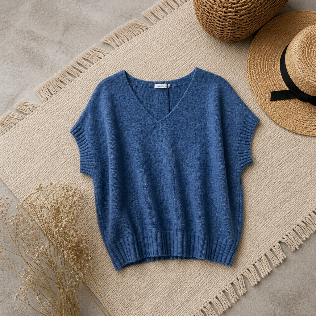 PULL LAURA sans manche BLEU JEANS
