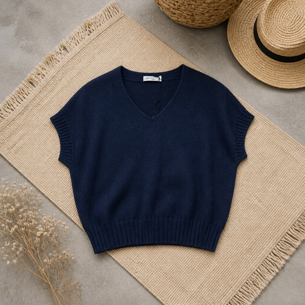 PULL LAURA sans manche BLEU MARINE