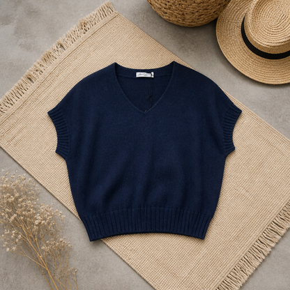 PULL LAURA sans manche BLEU MARINE
