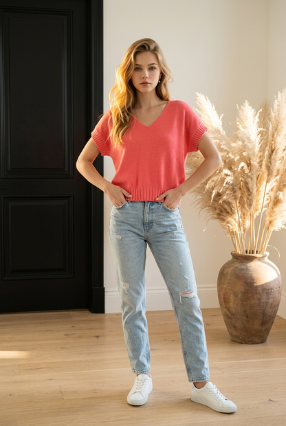 PULL LAURA sans manche CORAIL