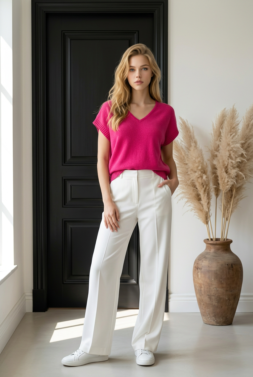 PULL LAURA sans manche FUSHIA